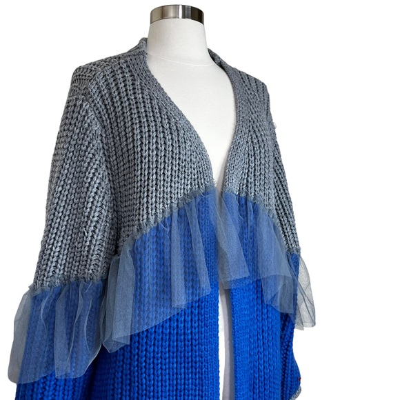 Kate Hewko Colorblock Tulle Sweater- Chunky Oversized Open Cardigan - Med/Large - Picture 5 of 6